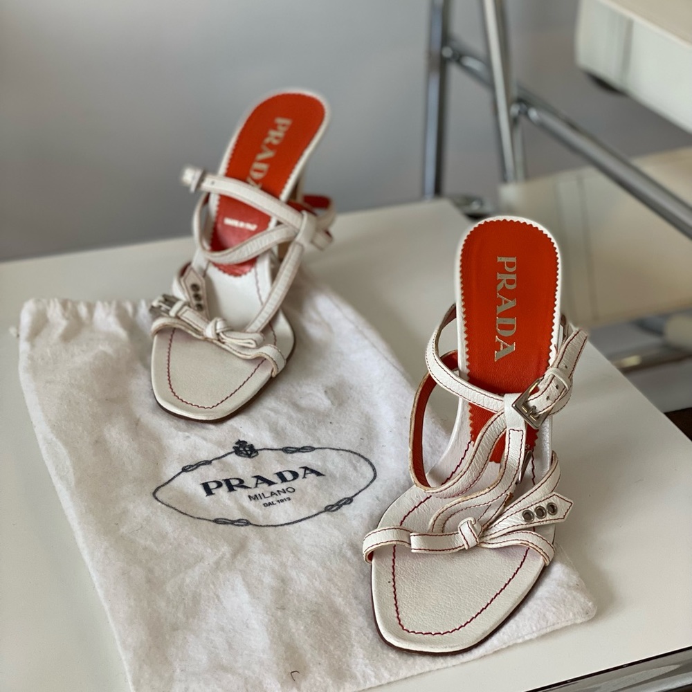 Prada White and Orange Designer Heels